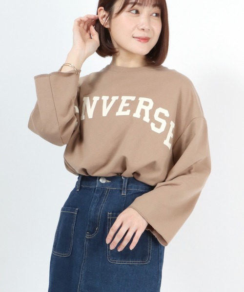 CONVERSE（コンバース）の「CONVERSE（コンバース）アーチロゴプリントワイドロンT（Tシャツ/カットソー・レディース・グレー/オフホワイト/モカ/ラベンダー/ライトカーキ/スミクロ・M/L）」の22枚目の写真