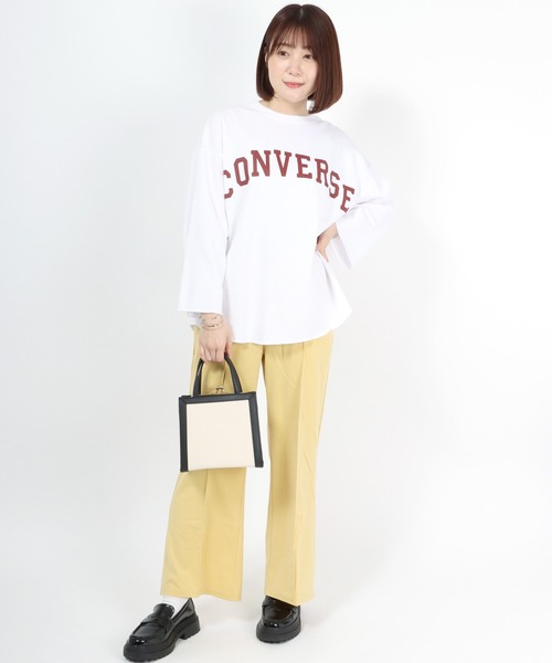 CONVERSE（コンバース）の「CONVERSE（コンバース）アーチロゴプリントワイドロンT（Tシャツ/カットソー・レディース・グレー/オフホワイト/モカ/ラベンダー/ライトカーキ/スミクロ・M/L）」の10枚目の写真