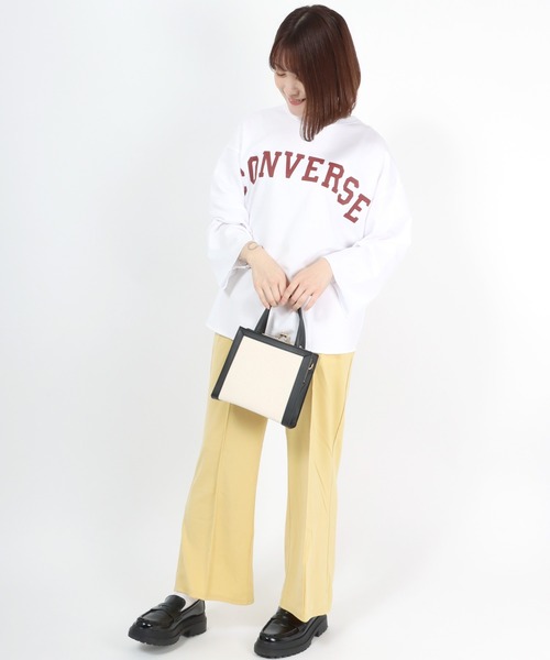 CONVERSE（コンバース）の「CONVERSE（コンバース）アーチロゴプリントワイドロンT（Tシャツ/カットソー・レディース・グレー/オフホワイト/モカ/ラベンダー/ライトカーキ/スミクロ・M/L）」の11枚目の写真