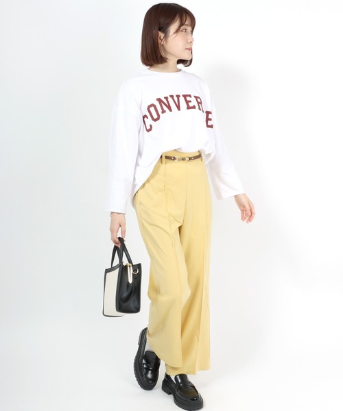 CONVERSE（コンバース）の「CONVERSE（コンバース）アーチロゴプリントワイドロンT（Tシャツ/カットソー・レディース・グレー/オフホワイト/モカ/ラベンダー/ライトカーキ/スミクロ・M/L）」の13枚目の写真