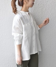 SHIPS any（シップス エニィ）の「SHIPS any:〈ウォッシャブル〉オーガニックリネン スタンドカラー ポケット シャツ（シャツ/ブラウス・レディース）」