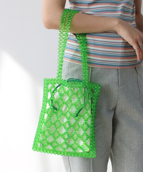 GeeRA（ジーラ）の「ビーズトート（トートバッグ・レディース・ブラウン/グリーン/クリア・FREE）」の2枚目の写真