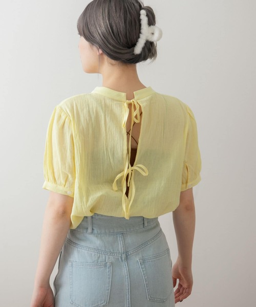 HEYUMM（ヘユム）の「バックリボンハイネックブラウス（シャツ/ブラウス・レディース・ブラック/オフホワイト/イエロー・ONE）」の19枚目の写真