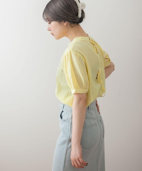 HEYUMM（ヘユム）の「バックリボンハイネックブラウス（シャツ/ブラウス・レディース・ブラック/オフホワイト/イエロー・ONE）」の20枚目の写真