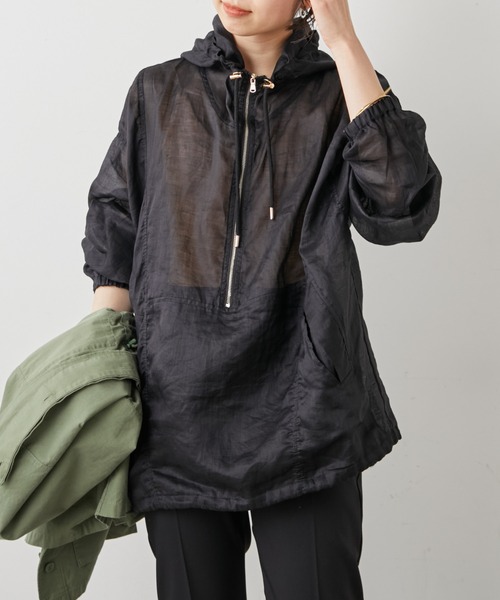 Omekashi（オメカシ）の「シアーリネンアノラックパーカー（マウンテンパーカー・レディース・ホワイト/ブラック・FREE）」の4枚目の写真