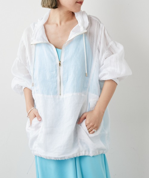 Omekashi（オメカシ）の「シアーリネンアノラックパーカー（マウンテンパーカー・レディース・ホワイト/ブラック・FREE）」の18枚目の写真