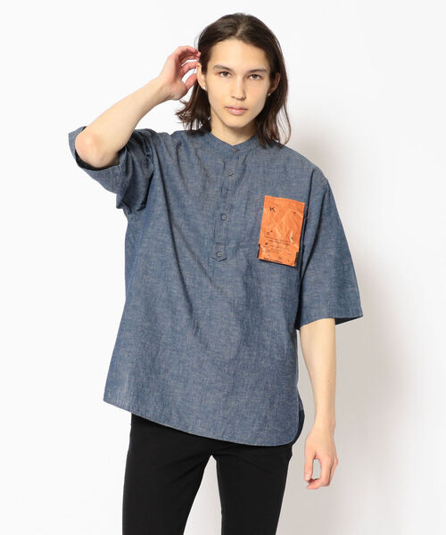 KATO`(カトー)の「KATO`/カトー シャンブレーバンドカラープルオーバーシャツ(シャツ/ブラウス・メンズ・ホワイト/インディゴブルー・SMALL/MEDIUM/LARGE)」の1枚目の写真