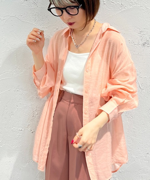 apres jour mignon(アプレジュールミニョン)の「カラーシアーシャツ【ZOZOTOWN限定アイテム】(シャツ/ブラウス・レディース・ピンク/イエロー/オレンジ/グリーン・X-LARGE/フリー)」の4枚目の写真