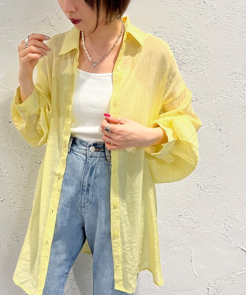 apres jour mignon(アプレジュールミニョン)の「カラーシアーシャツ【ZOZOTOWN限定アイテム】(シャツ/ブラウス・レディース・ピンク/イエロー/オレンジ/グリーン・X-LARGE/フリー)」の15枚目の写真