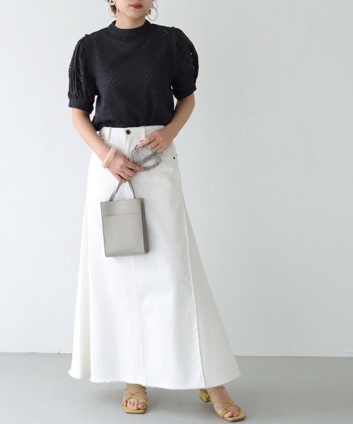 HER CLOSET（ハークローゼット）の「【shemoshelly】五分袖カットレースボリュームスリーブブラウス（シャツ/ブラウス・レディース・オフホワイト/ブラック/グレイッシュベージュ・M）」の6枚目の写真