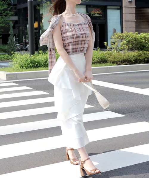 OverE ラッフルティアードスカート：オフホワイト ラッフルティアード