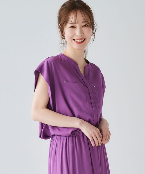 le.coeur blanc(ルクールブラン)の「リネンライクバックタックブラウス(シャツ/ブラウス・レディース・パープル/ダークグレー/モカ/グリーン・38)」の6枚目の写真