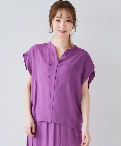 le.coeur blanc(ルクールブラン)の「リネンライクバックタックブラウス(シャツ/ブラウス・レディース・パープル/ダークグレー/モカ/グリーン・38)」の9枚目の写真
