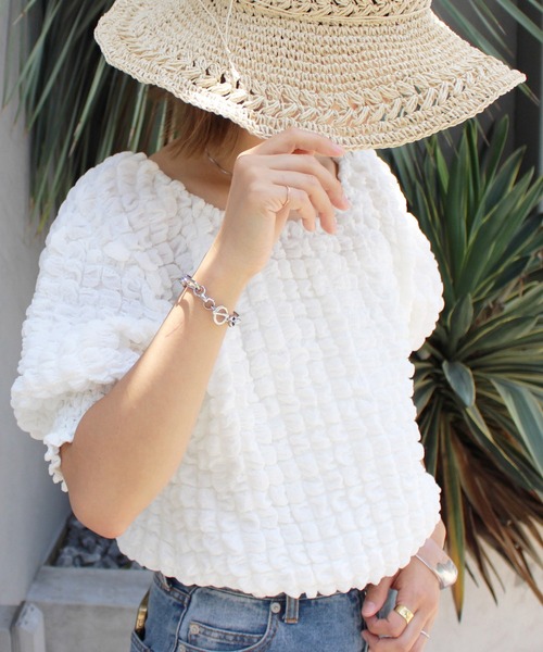 MLI'A（エムリア）の「2WAYぽこぽこトップス（Tシャツ/カットソー・レディース・イエロー系その他/ブラック/オフホワイト・M）」の2枚目の写真