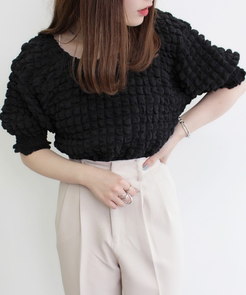 MLI'A（エムリア）の「2WAYぽこぽこトップス（Tシャツ/カットソー・レディース・イエロー系その他/ブラック/オフホワイト・M）」の3枚目の写真