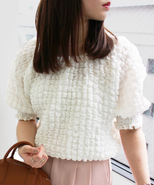 MLI'A（エムリア）の「2WAYぽこぽこトップス（Tシャツ/カットソー・レディース・イエロー系その他/ブラック/オフホワイト・M）」の5枚目の写真