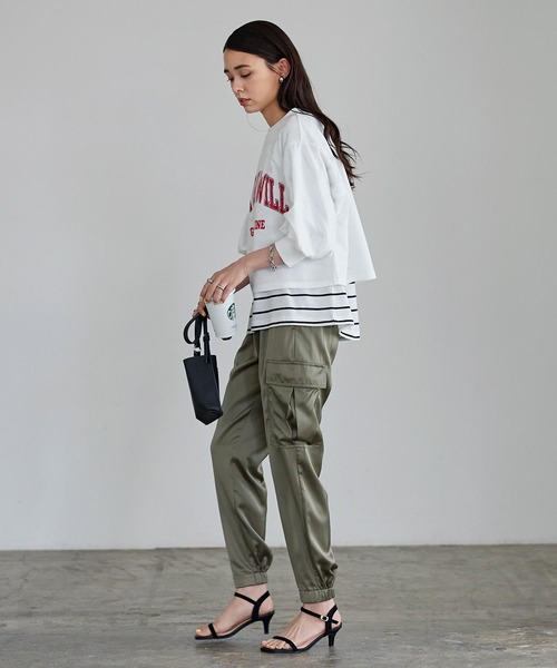 KOBE LETTUCE(コウベレタス)の「ボリュームスリーブロゴトップス(Tシャツ/カットソー・レディース・ネイビー/オフホワイト/グリーン・FREE)」の4枚目の写真