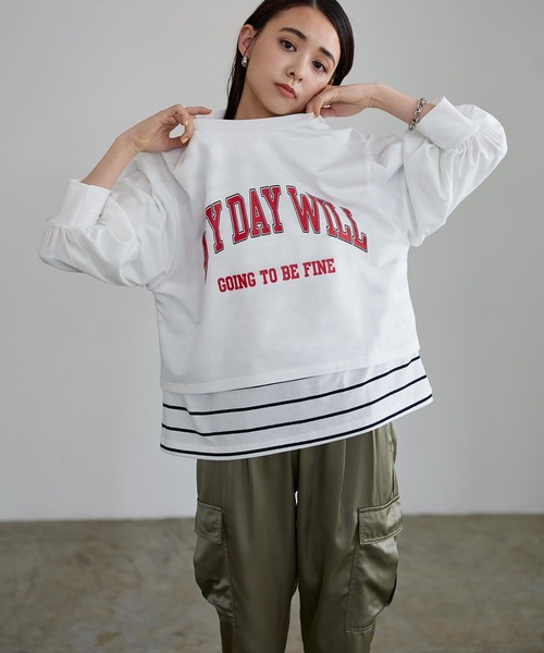 KOBE LETTUCE(コウベレタス)の「ボリュームスリーブロゴトップス(Tシャツ/カットソー・レディース・ネイビー/オフホワイト/グリーン・FREE)」の5枚目の写真