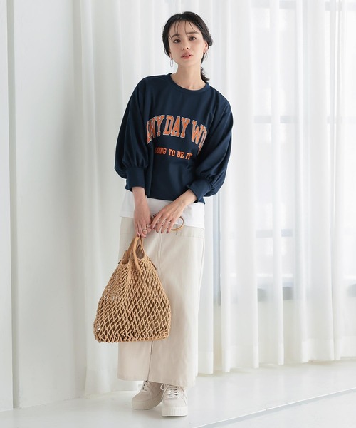 KOBE LETTUCE(コウベレタス)の「ボリュームスリーブロゴトップス(Tシャツ/カットソー・レディース・ネイビー/オフホワイト/グリーン・FREE)」の7枚目の写真