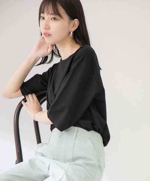 ITEMS URBANRESEARCH(アイテムズ アーバンリサーチ)の「ストレッチハンソデTシャツ(Tシャツ/カットソー・レディース・ホワイト/ライトブルー/ブラック/グリーン・FREE)」の3枚目の写真
