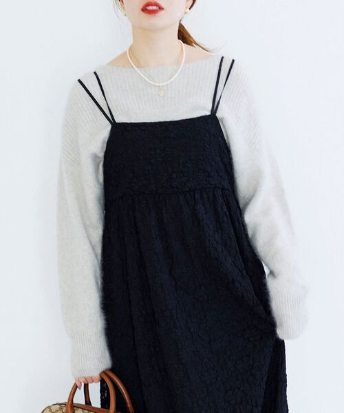 le.coeur blanc（ルクールブラン）の「FOX混アゼコンビボートネックニット（ニット/セーター・レディース・グレー/ダークグレー/ミント/モカ・38）」の2枚目の写真