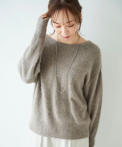 le.coeur blanc（ルクールブラン）の「FOX混アゼコンビボートネックニット（ニット/セーター・レディース・グレー/ダークグレー/ミント/モカ・38）」の4枚目の写真