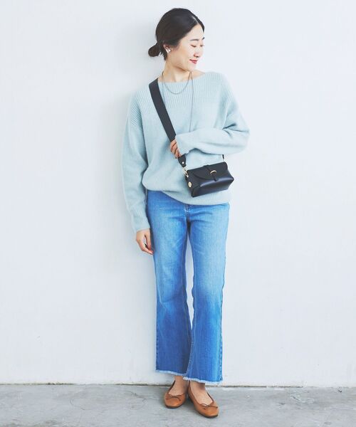 le.coeur blanc（ルクールブラン）の「FOX混アゼコンビボートネックニット（ニット/セーター・レディース・グレー/ダークグレー/ミント/モカ・38）」の21枚目の写真