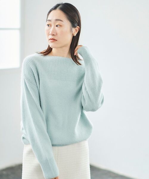 le.coeur blanc（ルクールブラン）の「FOX混アゼコンビボートネックニット（ニット/セーター・レディース・グレー/ダークグレー/ミント/モカ・38）」の19枚目の写真