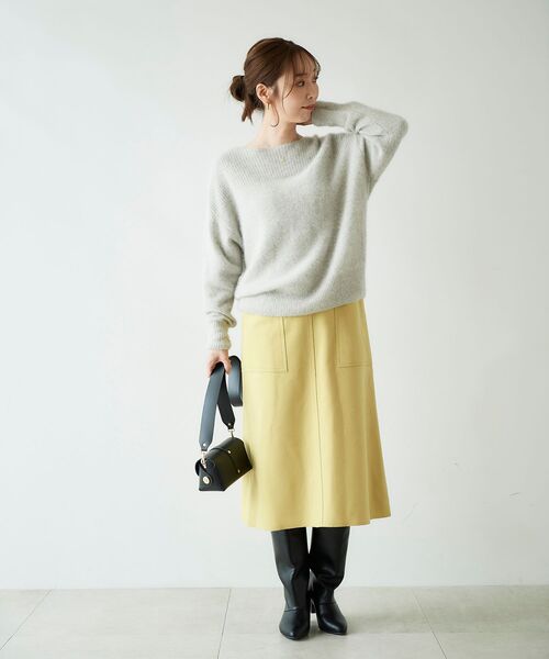 le.coeur blanc（ルクールブラン）の「FOX混アゼコンビボートネックニット（ニット/セーター・レディース・グレー/ダークグレー/ミント/モカ・38）」の8枚目の写真