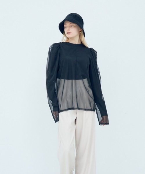 Solace(ソレイス)の「カットレイヤードシアーハイネックトップス(シャツ/ブラウス・レディース・ブラック/ブラック系その他/ホワイト・FREE)」の6枚目の写真