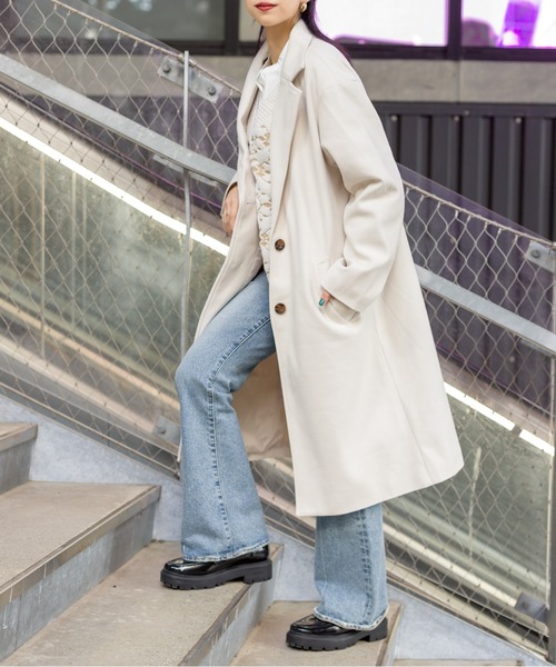 SpRay（スプレイ）の「エコウールチェスターコート（チェスターコート・レディース・モカ/アイボリー/ブラック/ブルー/ダークグリーン・FREE）」の2枚目の写真