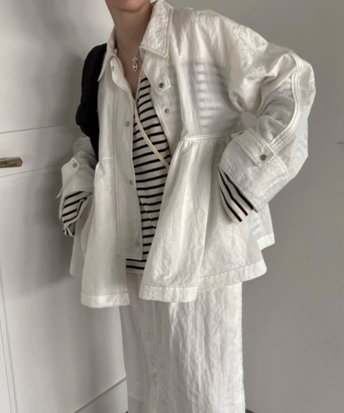 WILLFULLY(ウィルフリー)の「stitch work peplum medium nylon JK(ナイロンジャケット・レディース・ホワイト/ブラック・FREE)」の17枚目の写真