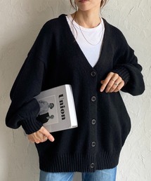 モヘアタッチボリュームスリーブVネックカラーニットカーディガン