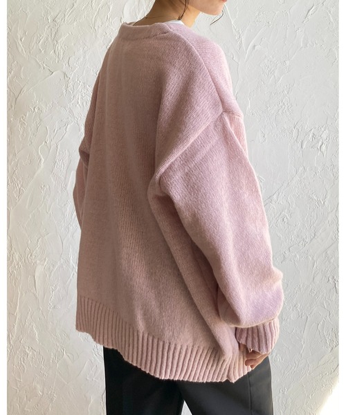 She's Closet（シーズクローゼット）の「モヘアタッチボリュームスリーブVネックカラーニットカーディガン（カーディガン/ボレロ・レディース・アイボリー/ベージュ/グリーン/レッド/ピンク/ブラック・FREE）」の9枚目の写真