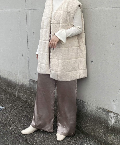 Couleur Meler(クルールメリー)の「Couleur Meler オクユウカ サテンイージーストレートパンツ(その他パンツ・レディース・ブラック/ベージュ系その他・FREE)」の14枚目の写真
