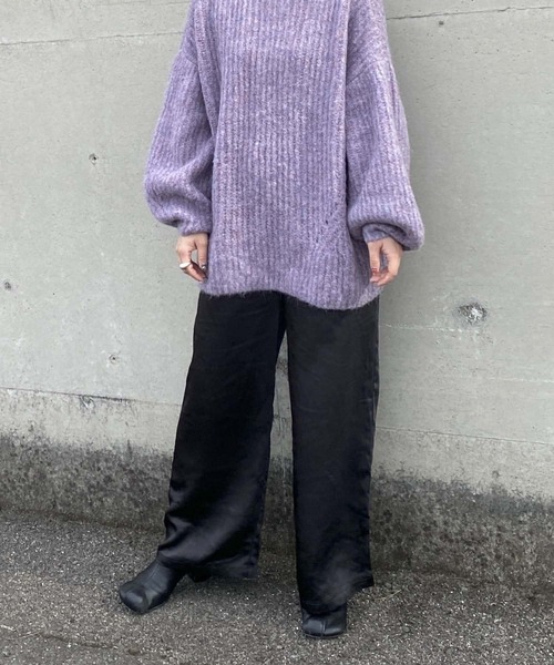 Couleur Meler(クルールメリー)の「Couleur Meler オクユウカ サテンイージーストレートパンツ(その他パンツ・レディース・ブラック/ベージュ系その他・FREE)」の4枚目の写真