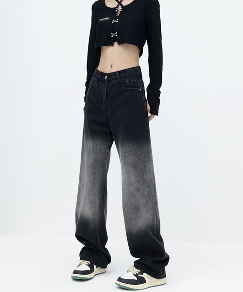 Ressaca（レサーカ）の「グラデーション ルーズストレート ブラックデニムパンツ（デニムパンツ・レディース・ブラック・S/M/L）」の2枚目の写真