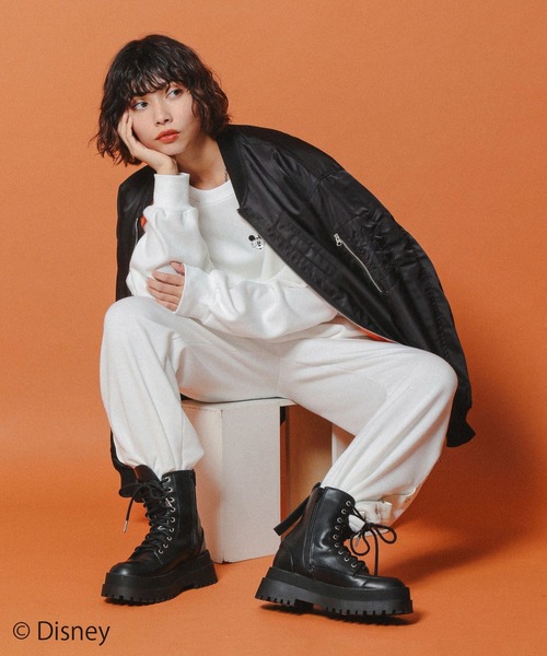 PAGEBOY（ページボーイ）の「WEB限定アイテム / Mickey / 裏毛パンツ（スウェットパンツ・レディース・オフホワイト/ブルー/ブラック・FREE）」の4枚目の写真