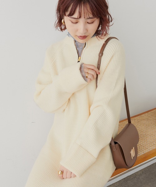natural couture(ナチュラルクチュール)の「ZIP付き畦ニットワンピース(ワンピース・レディース・ブラック/ライトベージュ/カーキ/アイボリー・FREE)」の16枚目の写真