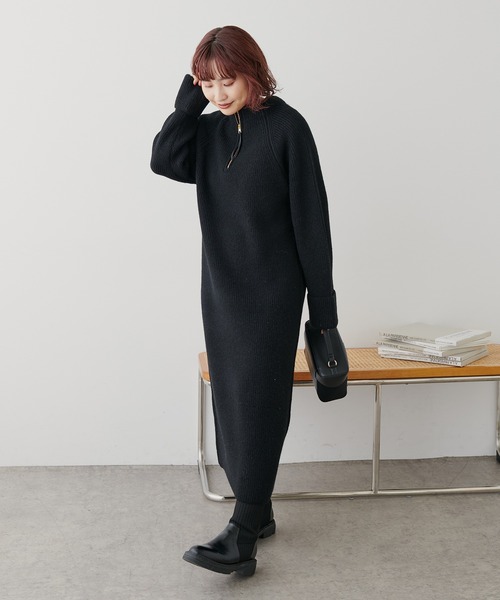 natural couture(ナチュラルクチュール)の「ZIP付き畦ニットワンピース(ワンピース・レディース・ブラック/ライトベージュ/カーキ/アイボリー・FREE)」の17枚目の写真