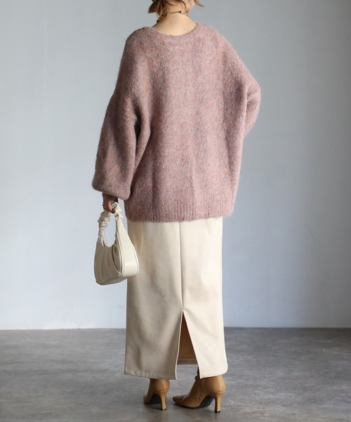 Yucca（ユッカ）の「シャギーミックスニットカーディガン（カーディガン/ボレロ・レディース・ライトブラウン/ローズ・MEDIUM）」の7枚目の写真