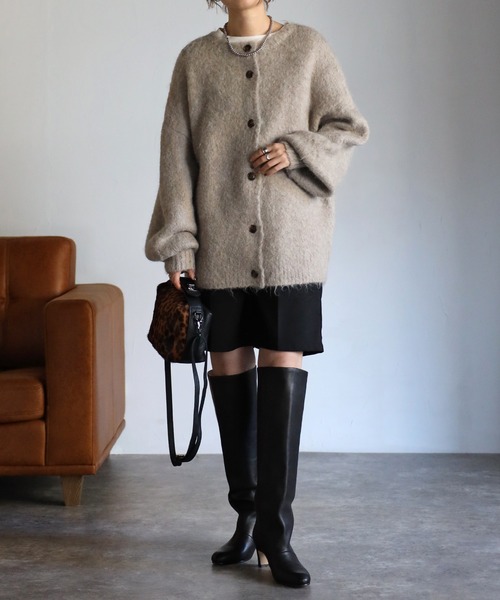 Yucca（ユッカ）の「シャギーミックスニットカーディガン（カーディガン/ボレロ・レディース・ライトブラウン/ローズ・MEDIUM）」の14枚目の写真