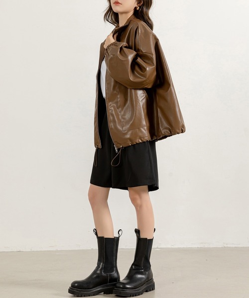 シクラス　バルーンスリーブ　レザージャケット　キャメル DAY CLOSET（デイ クローゼット）の「レディース バルーン