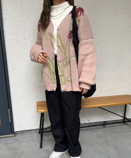 nemne store(ネンネストア)の「【低身長用サイズあり】フラワージャガードモヘアライクカーディガン(カーディガン/ボレロ・レディース・ネイビー/ピンク/アイボリー・SMALL/MEDIUM)」の15枚目の写真