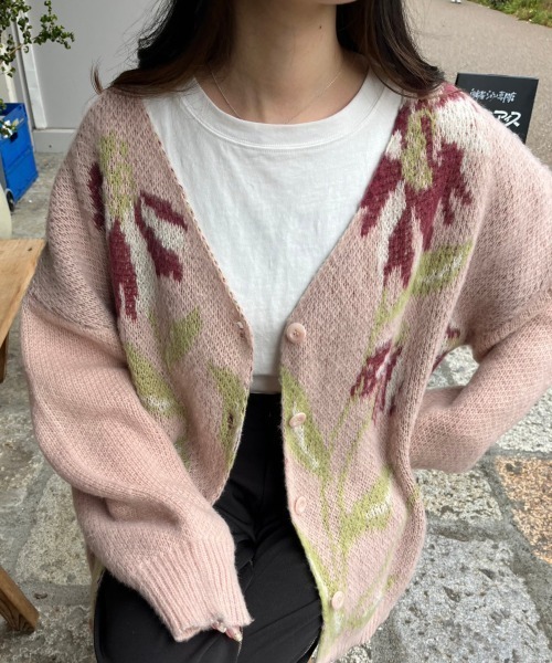 nemne store(ネンネストア)の「【低身長用サイズあり】フラワージャガードモヘアライクカーディガン(カーディガン/ボレロ・レディース・ネイビー/ピンク/アイボリー・SMALL/MEDIUM)」の16枚目の写真