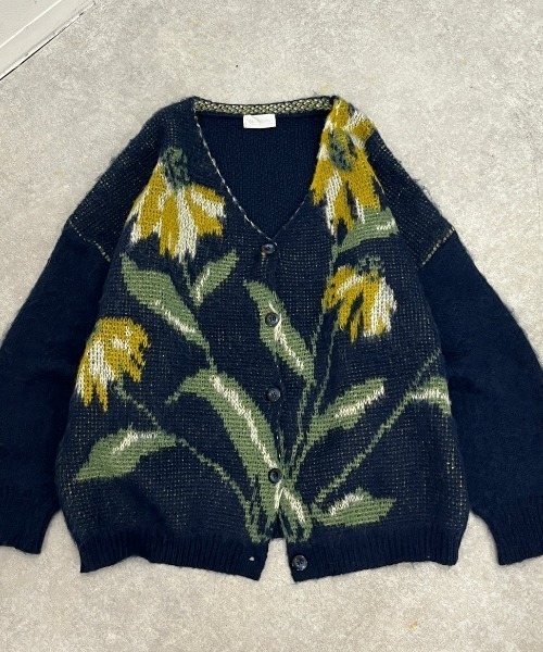 美品　sybilla モヘア　長袖カーディガン　緑　花柄　丸襟　40サイズ 美品 sybilla モヘア 長袖カーディガン 緑 花柄 丸襟 40サイズ