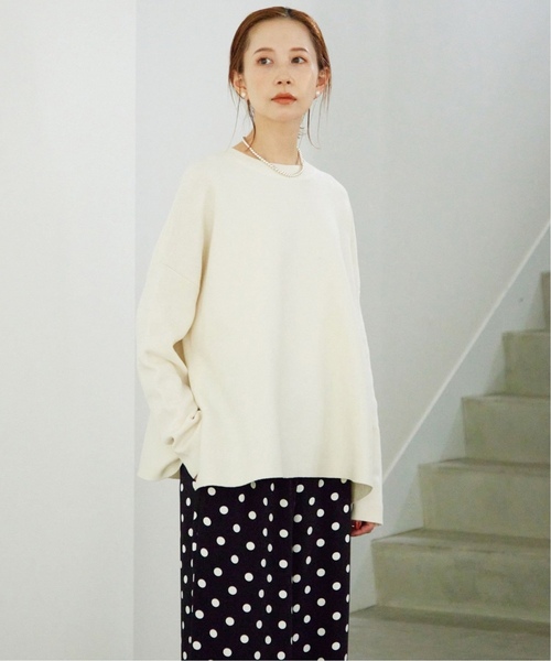 SLOBE IENA(スローブイエナ)の「《追加5》コットンダブルフェイスニット(ニット/セーター・レディース・ホワイト/ライトグレー・FREE)」の5枚目の写真