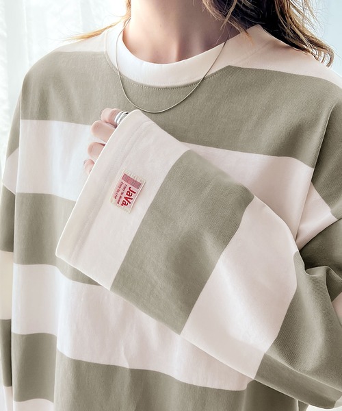 Java(ジャバ)の「《JaVa ジャバコラボ》綿100%ワイドボーダー裾ラウンドbigシルエットロンTee(Tシャツ/カットソー・メンズ・ブラック/ブラウン/グリーン/グレイッシュベージュ・LARGE/MEDIUM/X-LARGE)」の5枚目の写真