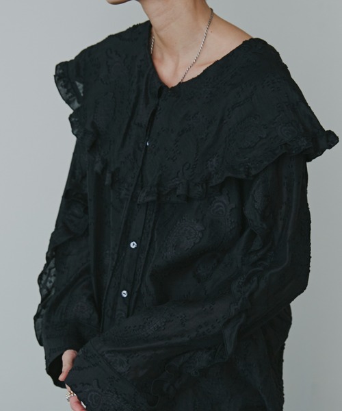 mici(ミチ)の「(mici)フレアカラーシャツ(シャツ/ブラウス・レディース・ブラック/ホワイト系その他・ONE SIZE)」の8枚目の写真