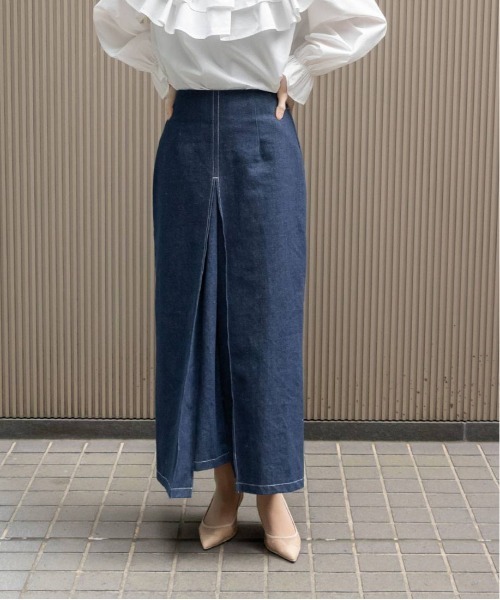 RANDA(ランダ)の「フェイクスリットロングデニムスカート(デニムスカート・レディース・インディゴブルー/ホワイト/ブラック・0/1)」の14枚目の写真